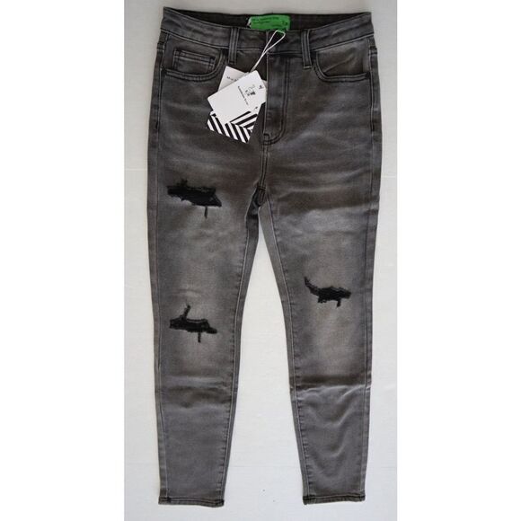 Sandrine Rose x FP Women Sz 26 Black Destroyed Rain Straight Denim Jeans $200 - Picture 1 of 5